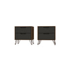 Manhattan Comfort Rockefeller 20.08" Mid-Century Modern 2-Drawer Nightstand 2-Piece Set - Nature/Textured Grey-2-Piece Mid-Century Modern Nightstand for Bedroom and Living Room Use
