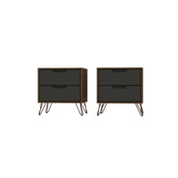 Manhattan Comfort Rockefeller 20.08" Mid-Century Modern 2-Drawer Nightstand 2-Piece Set - Nature/Textured Grey-2-Piece Mid-Century Modern Nightstand for Bedroom and Living Room Use