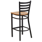 Flash Furniture HERCULES Series Black Ladder Back Metal Restaurant Barstool - Natural Wood Seat-Natural Finished Wood Seat
