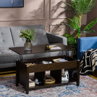 HOMCOM Lift Top Coffee Table with Storage - Espresso-Three cube open shelves provide extra room for storage and display