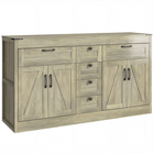 HOMCOM 55" Farmhouse Sideboard Buffet Cabinet with Barn Doors & Drawers - Grey Wood Grain-Features six drawers and two cabinets to keep your kitchen essentials organized