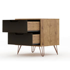 Manhattan Comfort Rockefeller 20.08" Mid-Century Modern 2-Drawer Nightstand 2-Piece Set - Nature/Textured Grey-17.62" L x 20.08" W x 21.65" H