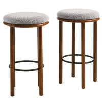 Modway Fable Boucle Fabric Bar Stools - Walnut Taupe - Set of 2-30 Inch Bar Stools - Set of 2