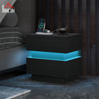 HOMCOM Nightstand with Charging Station and LED Light - Black-2 power outlets and 2 USB ports charge multiple electronic devices at the same time