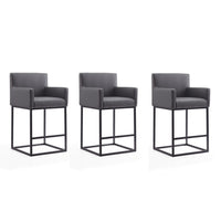 Manhattan Comfort Ambassador 20.5" Mid-Century Modern Faux Leather Upholstered Counter Stool - Grey and Black - 3 Pack-Mid-Century Modern Counter Stool with Backseat Perfect for Bar and Kitchen Use. Set of 3