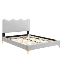 Modway Current Performance Velvet Twin Platform Bed with Gold Metal Legs - Light Grey-Twin Platform Bed
