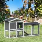 PawHut 69" Wooden Rabbit Hutch with Run Box and Slide-out Tray - White-Steel wire fencing to provide ventilation 