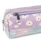 Fashion Stationery Daisy Iridescent Panel Pencil Case - 8.26" L x 2.75" W x 3.54" H - Lilac & Iridescent-2 secure zipped compartments