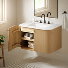 Modway Zia 30" Wall-Mount Bathroom Vanity with Marble Sink - Natural-Soft-Close Hinges