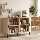 HOMCOM 55" Fluted Mid Century Sideboard Buffet Cabinet with Tambour Sliding Doors - Natural Wood-3-level adjustable shelves offer flexible storage for diverse items