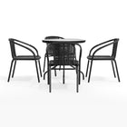 Flash Furniture 28" Round Glass Metal Table with Black Rattan Edging & 4 Black Rattan Stack Chairs-Designed for Commercial and Residential Use