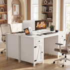 HOMCOM 53" Farmhouse Executive Desk with Drawers and 2 Cabinets - White Wood Grain-Rustic barn door design enhances cosy, farmhouse-style interiors