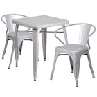 Flash Furniture Metal Indoor/Outdoor Table Set with 2 Arm Chairs, Silver (CH31330270SIL)-Silver/Metal, Rubber