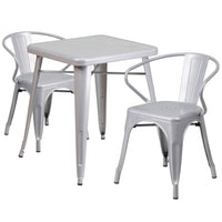 Flash Furniture Metal Indoor/Outdoor Table Set with 2 Arm Chairs, Silver (CH31330270SIL)-Silver/Metal, Rubber