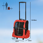 PawHut 2-in-1 Pet Luggage Box Backpack Carrier for Cats/Dogs with Handle & Rolling Wheel - Red-Breathable mesh fabric for air ventilation
