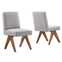 Modway Lyra Boucle Fabric Dining Room Side Chair - Light Grey - 2 Pack-Ergonomic Design for Comfort