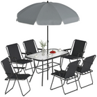 Outsunny 8 Pieces Patio Table and Chairs Set with Umbrella for Garden - Black-Three-piece set accommodates six people for group gatherings