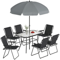Outsunny 8 Pieces Patio Table and Chairs Set with Umbrella for Garden - Black-Three-piece set accommodates six people for group gatherings