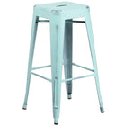 Flash Furniture 30" High Backless Distressed Green-Blue Metal Indoor-Outdoor Barstool-Stackable Industrial Style Modern Stool