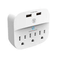 Westinghouse Wall Surge Tap - 3 USB Ports-490J Surge Protection