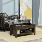 HOMCOM Lift Top Coffee Table with Hidden Storage and Open Shelves - Dark Walnut-Bottom open shelves offer extra storage and display space