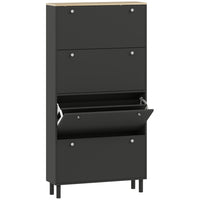 HOMCOM Shoe Cabinet with 4 Flip Drawers in Narrow Design - Black-Four flip drawers hold 24–32 pairs, keeping your entryway clutter-free