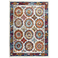 Modway Entourage Odile Distressed Floral Moroccan Trellis Area Rug - 8 ft W x 10 ft L - Ivory Blue Red Orange Yellow-Distressed Vintage Floral Moroccan Trellis Area Rug