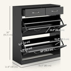 HOMCOM Entryway Shoe Cabinet with 2 Flip Drawers for 12 Pairs - Black-Melamine coating on the particleboard surface makes it easy to clean