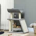 PawHut Small Cat Tree with Perch, Sisal Scratching Posts and Hanging Balls - Light Grey-Integrated scratching posts encourage natural claw management 