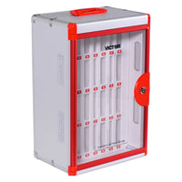 Victor Classroom Cell Phone Locker - 18.5" x 12.8" x 8.61" - Silver/Red-Lockable storage box holds students cell phones in class so they can focus on learning