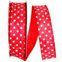 JAM Paper Single Face Satin Ribbon - 1 1/2" W x 50 yd. - Red Polka Dot-Colour: Red Polka Dot