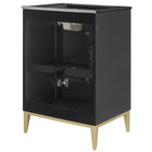 Modway Beau 24" Wood Bathroom Vanity with Basin - Black-Round Brass-like Metal Pulls