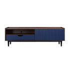 Manhattan Comfort Duane 59.25" Mid-Century Modern TV Stand - Dark Brown and Navy Blue-Freestanding Mid-Century Modern TV Stand for Living Room and Bedroom use