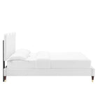 Modway Current Performance Velvet Full Platform Bed with Wood Legs and Gold Sleeves - White-Bed Frame Weight Capacity: 800 lb