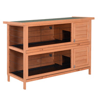 PawHut 2-Tier Wooden Rabbit Hutch - Orange -Made of solid fir wood known for strength and durability 