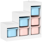Qaba Toy Storage Organizer Kids Bookshelf with 6 Plastic Bins - Blue & Pink-Six removable bins simplify playtime and enhance quick cleanup
