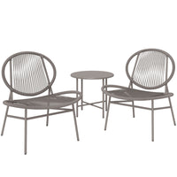 Outsunny 3-Pieces Wicker Patio Furniture Bistro Set - Light Grey-Compact patio set includes two shell-like chairs and a steel-top table for small spaces 
