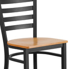 Flash Furniture HERCULES Series Black Ladder Back Metal Restaurant Barstool - Natural Wood Seat - 2 Pack-Footrest