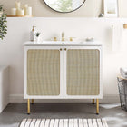 Modway Chaucer 36" Bathroom Vanity - White-Metal Cabinet Knobs
