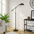 Hudson&Canal Dexter Height Adjustable/Tilting Floor Lamp with Metal Shade - Blackened Bronze/Blackened Bronze-Handcrafted blackened bronze finish is applied to the round metal base
