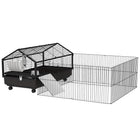 PawHut 24.5" H Small Animal Cage with Foldable Detachable Playpen - Black-Designed with a main house and a large run, suitable for rabbits, bunnies, and other small animals 