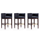 Manhattan Comfort Kingsley 21" Mid-Century Modern Faux Leather Upholstered Bar Stool - Black and Dark Walnut - 3 Pack-Mid-Century Modern Barstool with Backseat Perfect for Bar and Kitchen Use. Set of 3