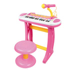 Qaba Kids Toddler Toy Piano Keyboard with Included Sitting Stool - Pink-8 different instrument sounds and 7 rhythms function, inspire the musical talent of your baby 