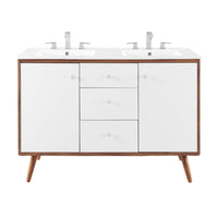 Modway Transmit 48" Double Sink Bathroom Vanity - Walnut/White-Mid-Century Modern Vanity
