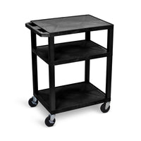 Luxor Tuffy Resin 3-Shelf Flat Cart with Electrical Outlet - Black-Multipurpose utility cart perfect for use with audio/video equipment and more
