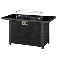 Outsunny Propane Fire Pit Table 43" Outdoor Fire Table-Classic PE rattan fire pit table, suitable for patio, deck, or backyard