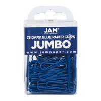 JAM Paper Colourful Jumbo Paper Clips - 2"- Dark Blue - 75 Pack-Colour: Dark Blue