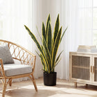 Outsunny 30" Artificial Snake Plant with 21 Leaves in Pot - Green-Suitable for living rooms, bedrooms, home offices and entryways 
