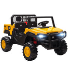 Qaba 24V 4WD 2 Seater Kids Ride on Tractor - Yellow-Features parent remote and kid manual modes for safety and driving fun 