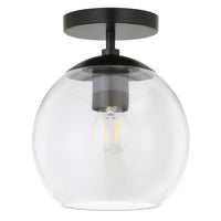 Hudson&Canal Bartlett 9" Wide Semi Flush Mount with Glass Shade - Matte Black/Clear-Modern and contemporary design for your entryway, foyer, or kitchen